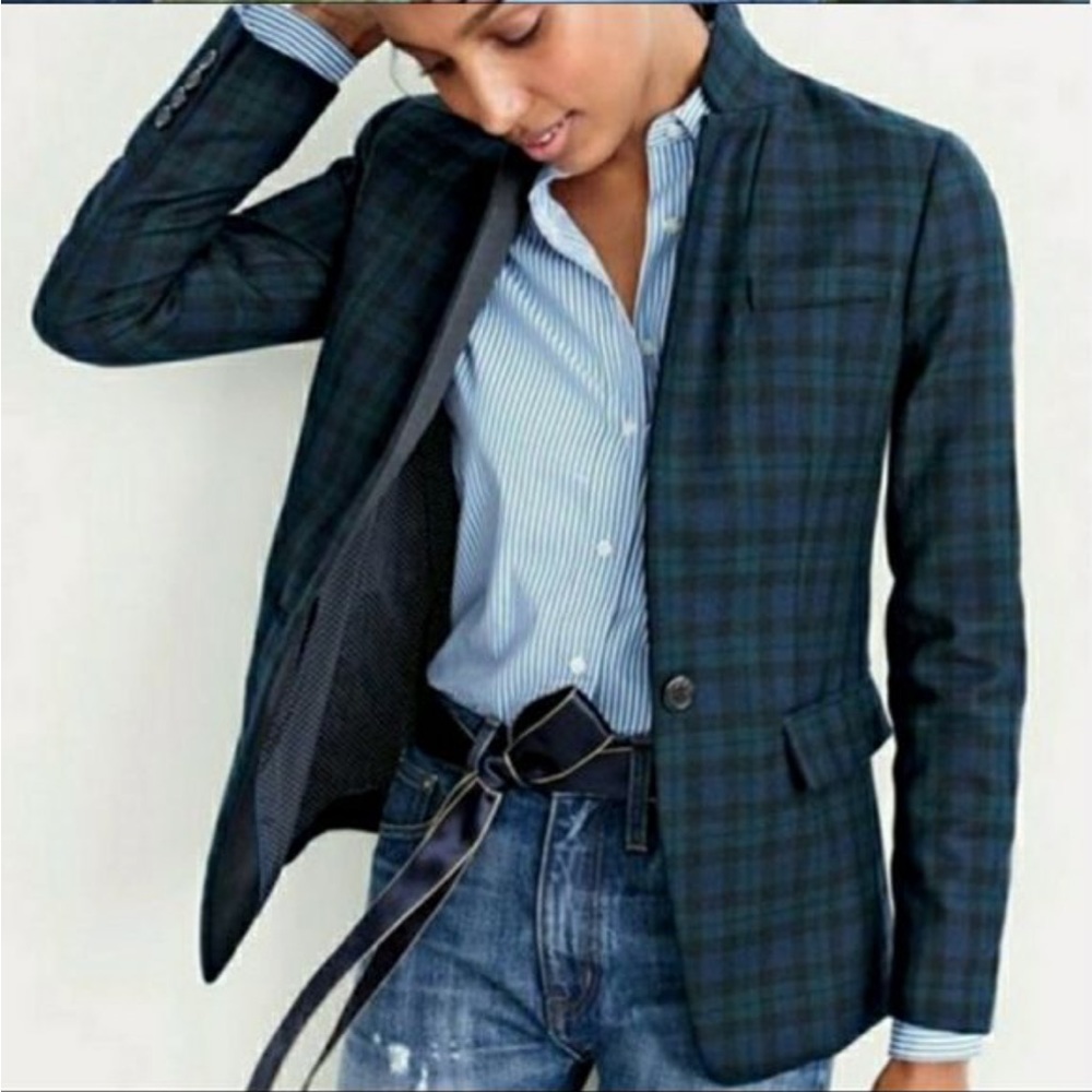 J Crew Black Watch Tartan Regent Blazer size 00